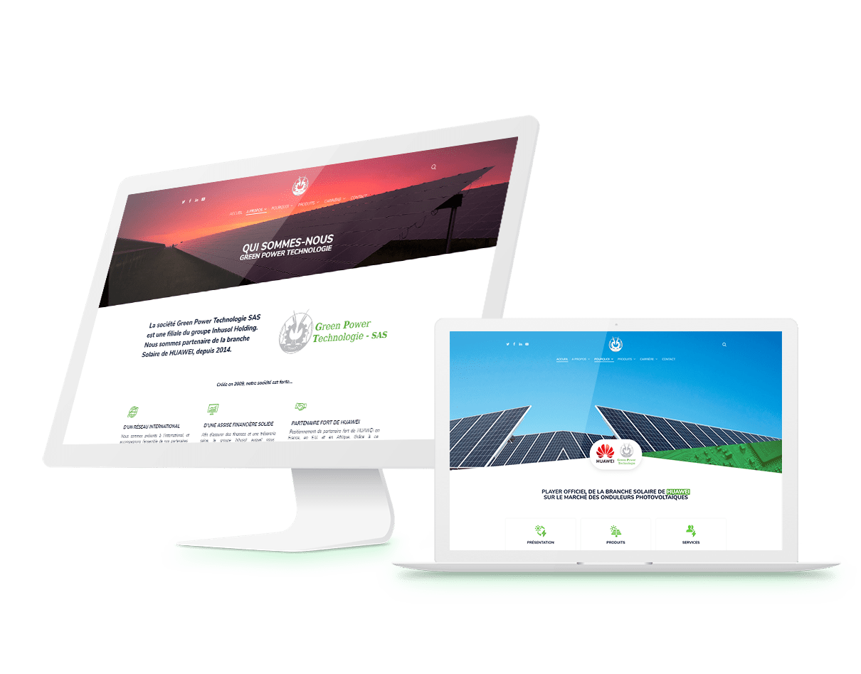 mockup Green Power Technologie Huawei site wordpress agence webdesign lyon arkanite developpement application mobile graphisme illustration boutique en ligne ecommerce commerce