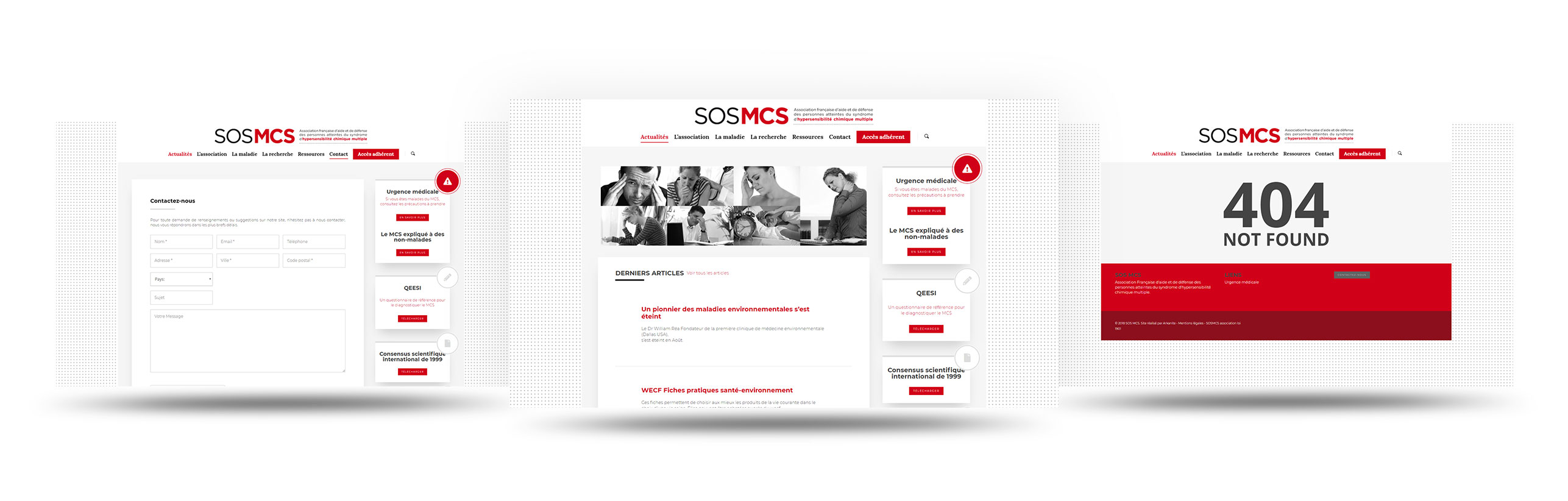 interface pages SOS MCS wordpress agence web design lyon arkanite developpement application mobile graphisme logo icones illustration ecommerce boutique en ligne